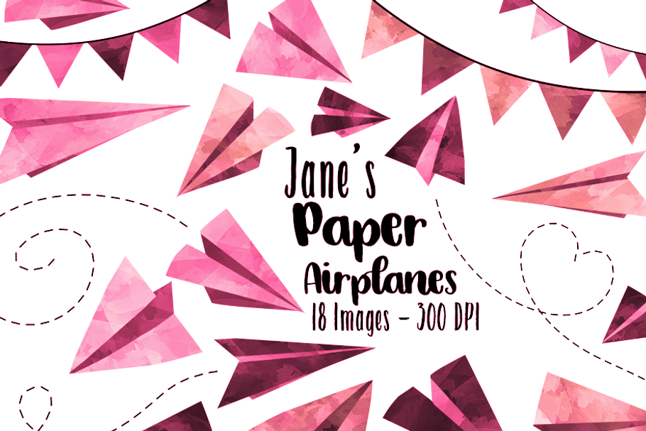 Watercolor Pink Paper Planes Clipart