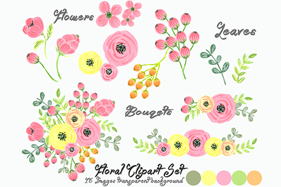 Watercolor Floral Set Clipart in Illustrations - product preview 8
