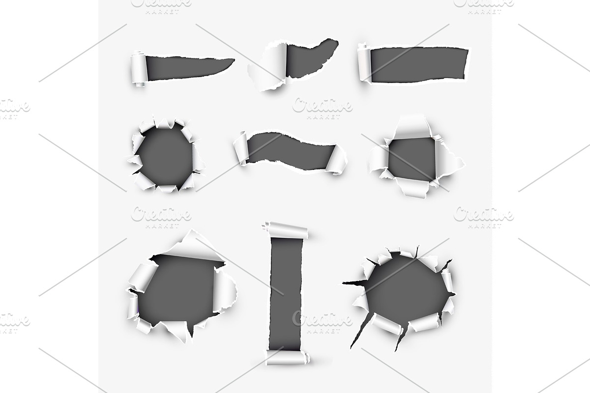 Realistic Holes in White Paper Background in Illustrations - product preview 8