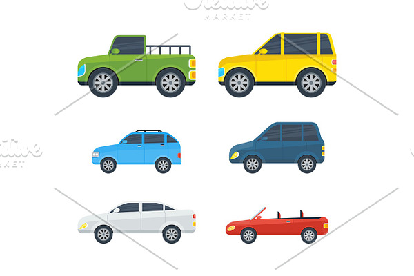 Passenger Cars Cartoon Vector Models Collection