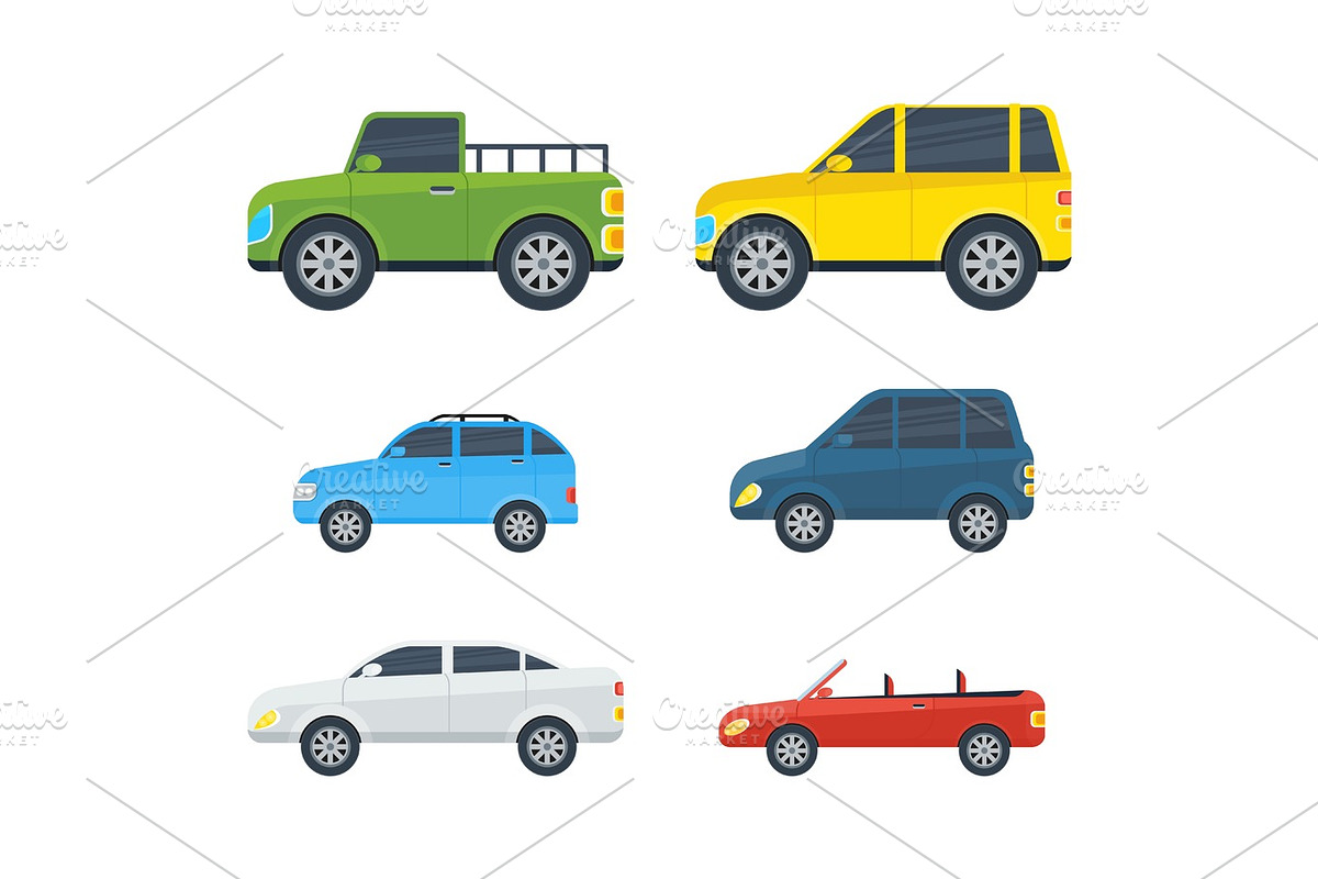 Passenger Cars Cartoon Vector Models Collection in Illustrations - product preview 8