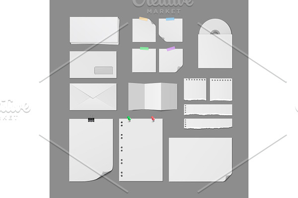 Office Paper Supplies Vector Blank Templates Set