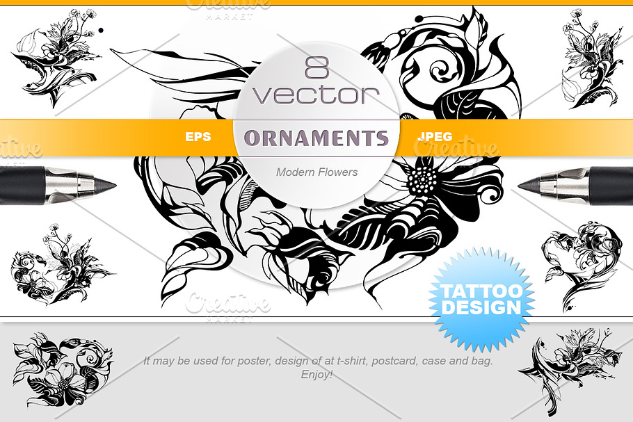 Vector flowers, tattoo design in Illustrations - product preview 8