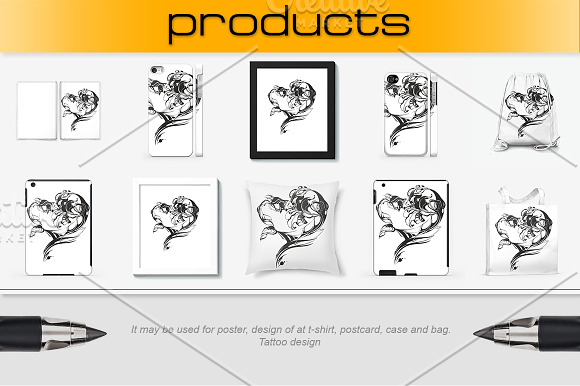 Vector flowers, tattoo design in Illustrations - product preview 1