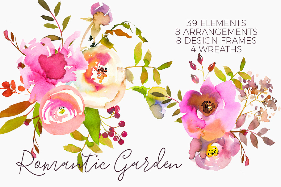 Romantic Pink Watercolor Flowers in Illustrations - product preview 8