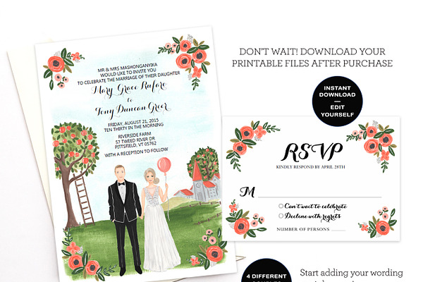 Editable Couple Illustrated Invite