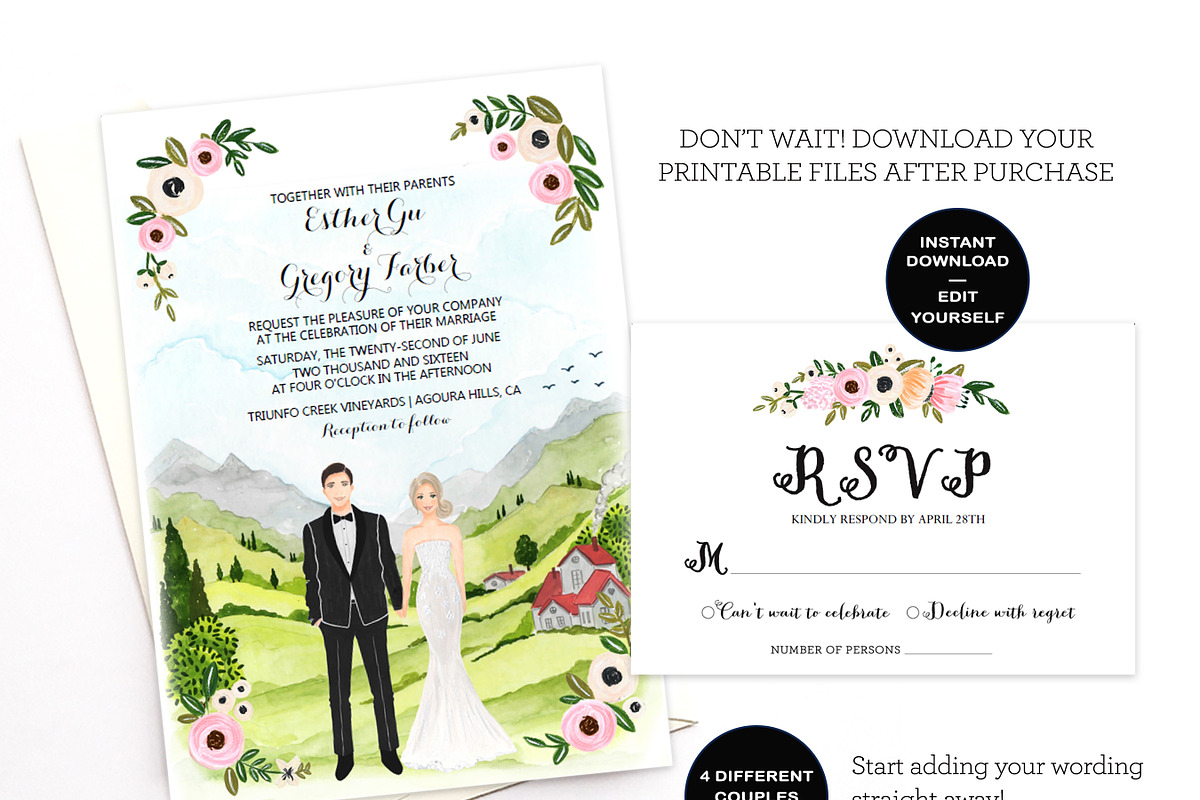 Editable Couple Illustrated Invite in Stationery Templates - product preview 8