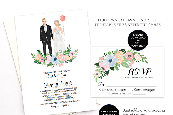 Editable couple Illustrated Invite