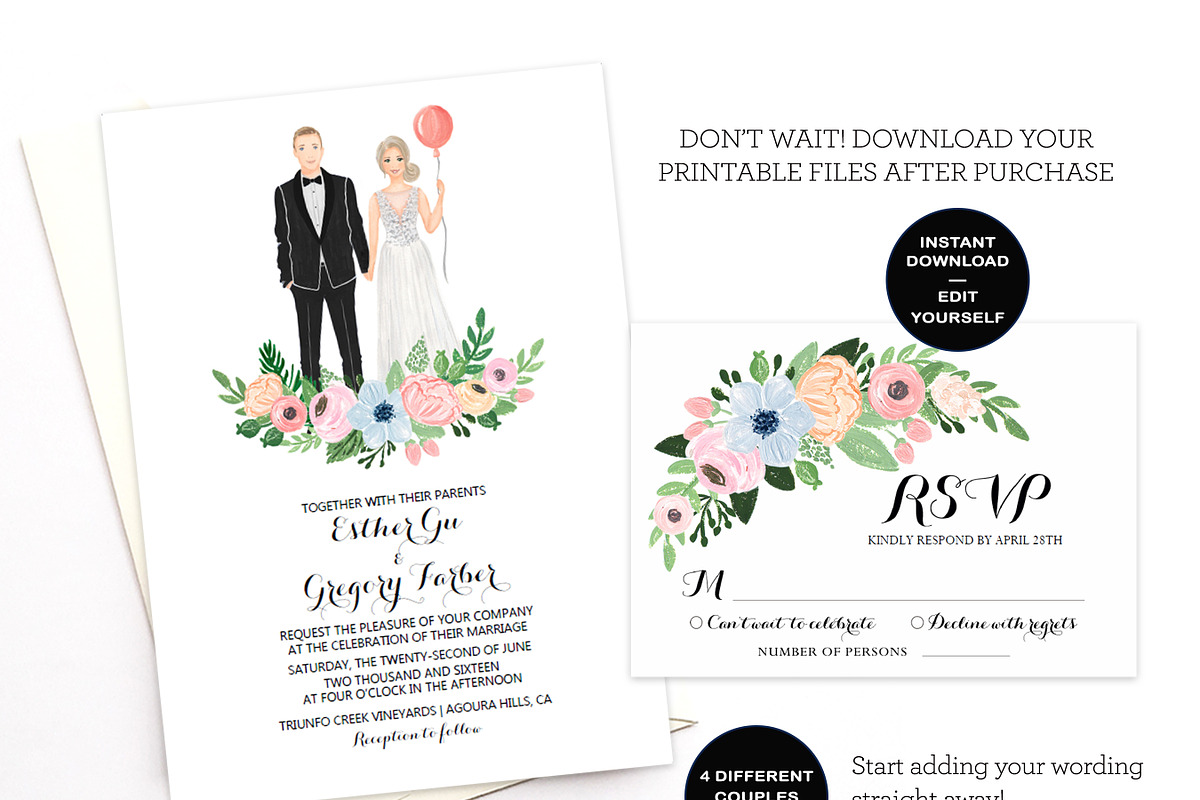 Editable couple Illustrated Invite in Wedding Templates - product preview 8