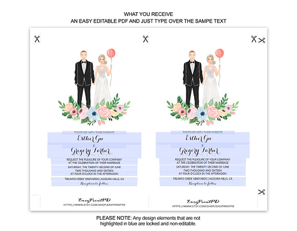 Editable couple Illustrated Invite in Wedding Templates - product preview 2