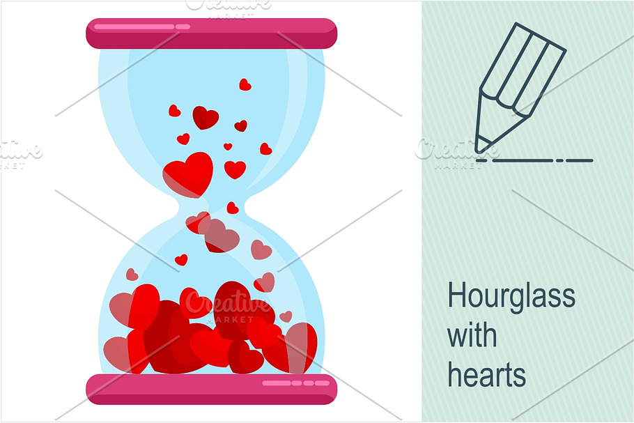 Hourglass with red hearts