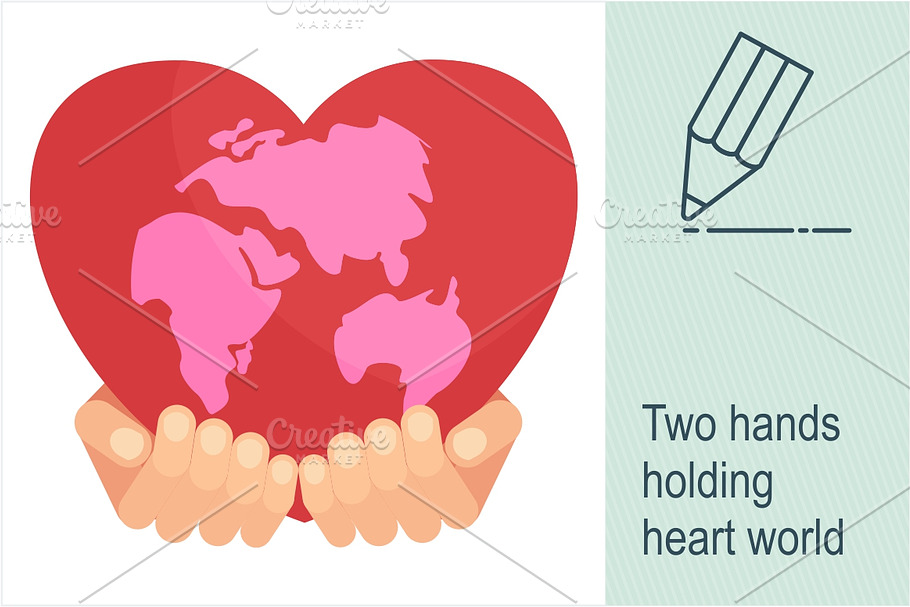 Two hands holding heart world
