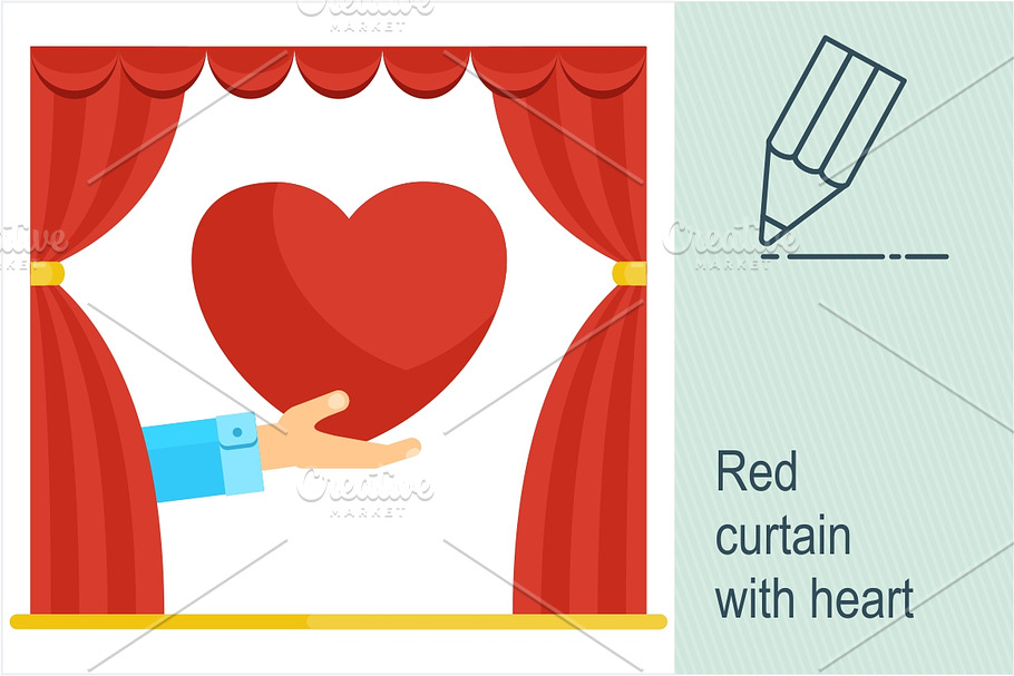 Red curtain with heart