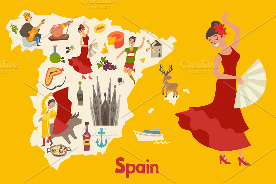 Spainish landmark, Spain vector map in Objects - product preview 8