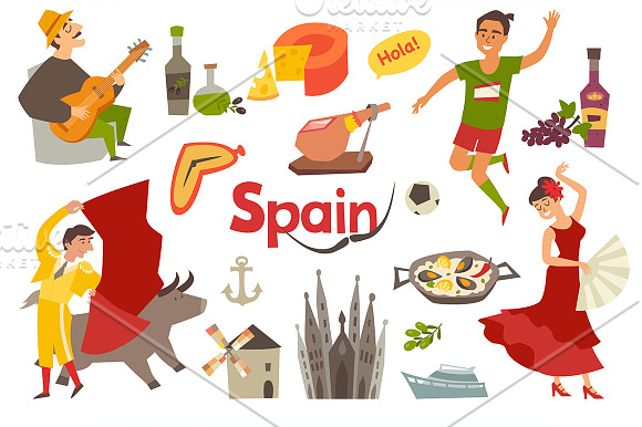 Spainish landmark, Spain vector map in Objects - product preview 1