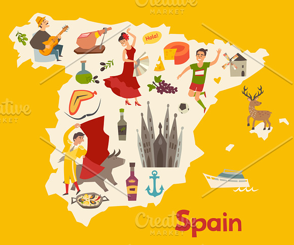 Spainish landmark, Spain vector map in Objects - product preview 2