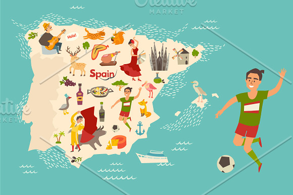 Spainish landmark, Spain vector map in Objects - product preview 3