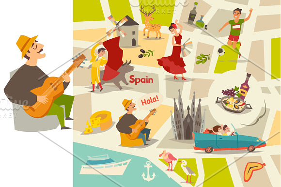 Spainish landmark, Spain vector map in Objects - product preview 4