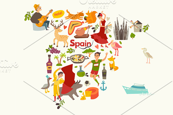 Spainish landmark, Spain vector map in Objects - product preview 5