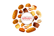 Loaf of brick rye bread and bakery food banner