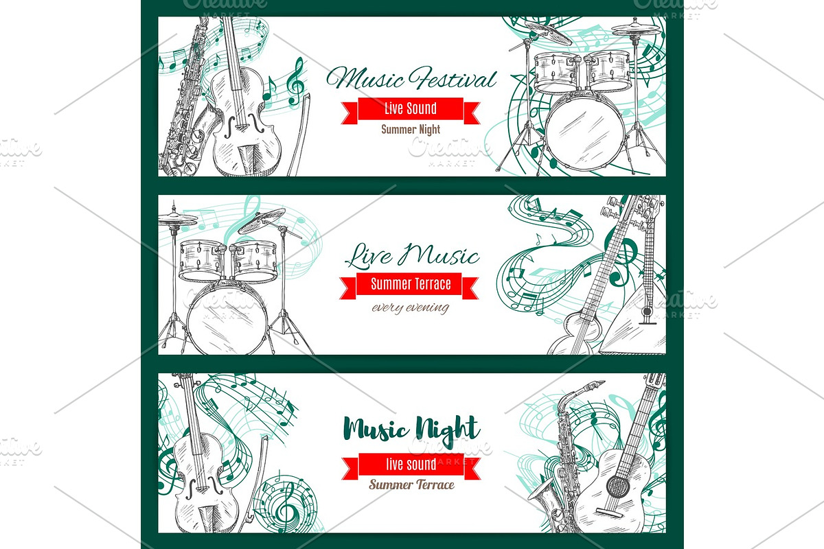 Melody with notes, audio or sound, music banner in Illustrations - product preview 8