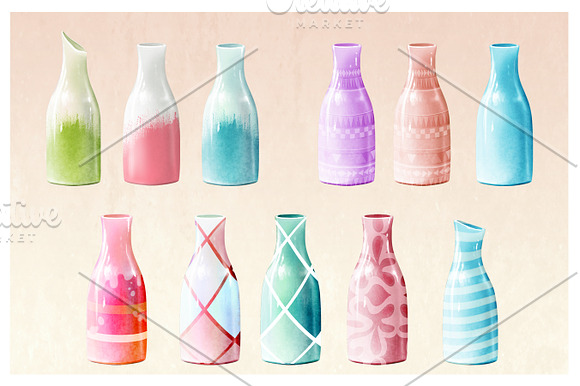 Ceramic Vases & twigs (full pack) in Illustrations - product preview 1