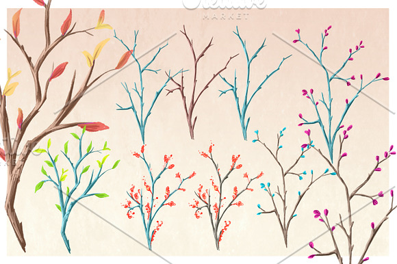 Ceramic Vases & twigs (full pack) in Illustrations - product preview 2