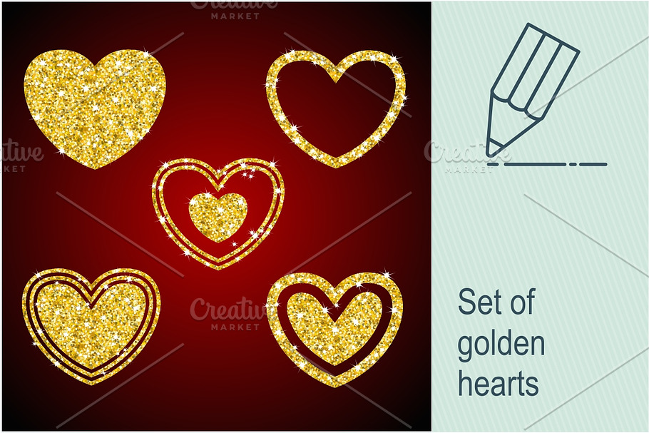 Set of golden hearts in Objects - product preview 8