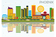 Phoenix Skyline with Color Buildings