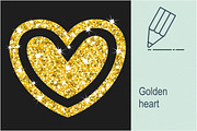 Golden heart isolated on black