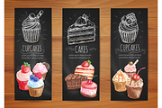 Cake, cupcake, fruit dessert menu posters design