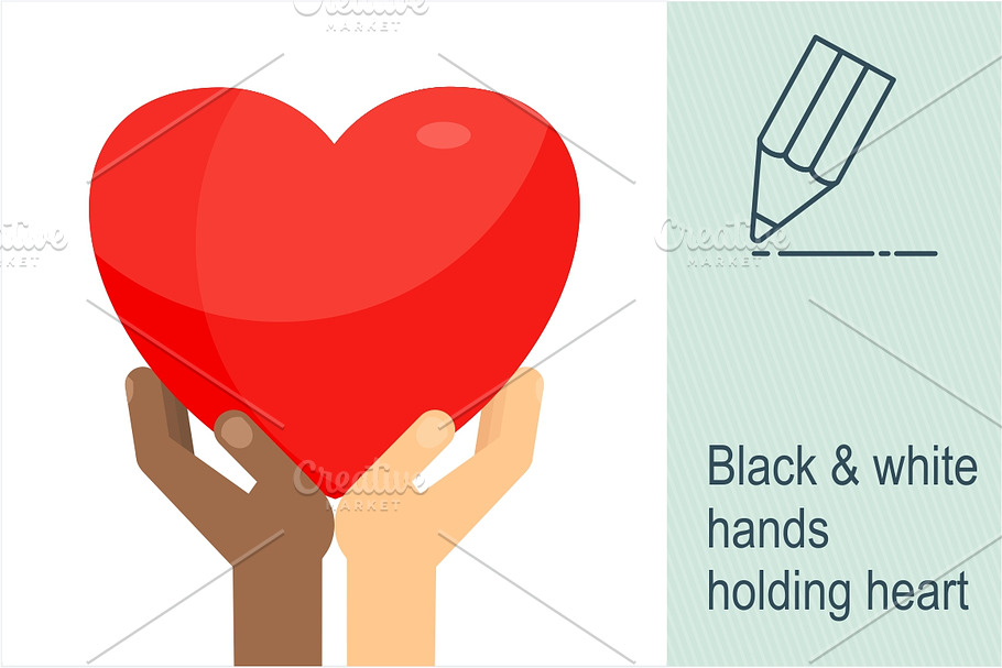 Black & white hands holding heart in Illustrations - product preview 8