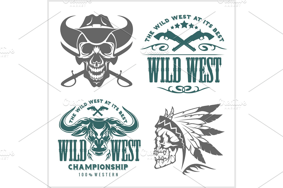 Set of vintage cowboy emblems, labels, badges, logos and designed elements. Wild West theme. in Illustrations - product preview 8