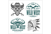 Set of vintage cowboy emblems, labels, badges, logos and designed elements. Wild West theme.