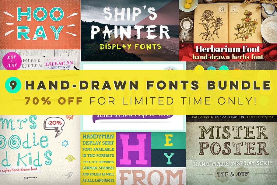 [-70%] 9 Hand-drawn Fonts Bundle in Display Fonts - product preview 8