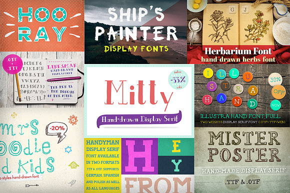 [-70%] 9 Hand-drawn Fonts Bundle in Display Fonts - product preview 1