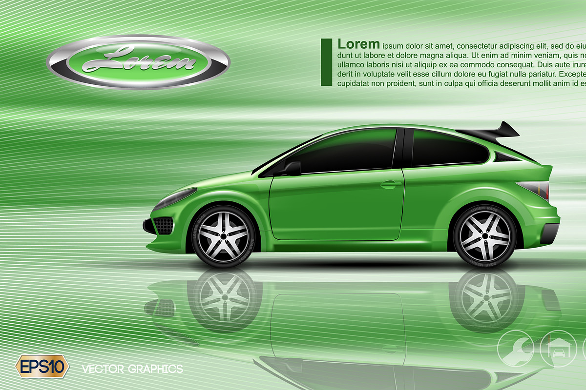 Vector green model car 2 seats sedan in Product Mockups - product preview 8
