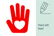 Red hand with heart.