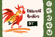 Set of illustration with rooster. 