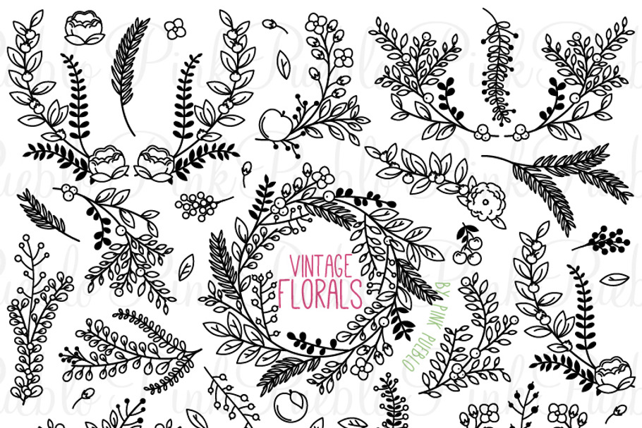 Vintage Floral Silhouettes in Illustrations - product preview 8