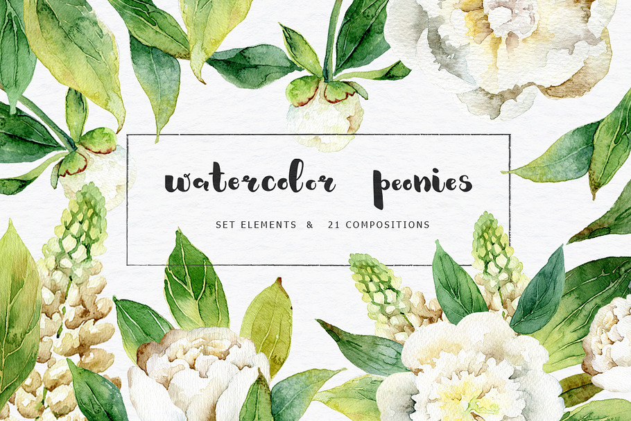 Beautiful set with white peonies in Patterns - product preview 8
