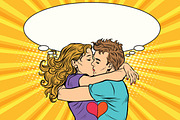 Love couple kiss, boy and girl in Valentines day