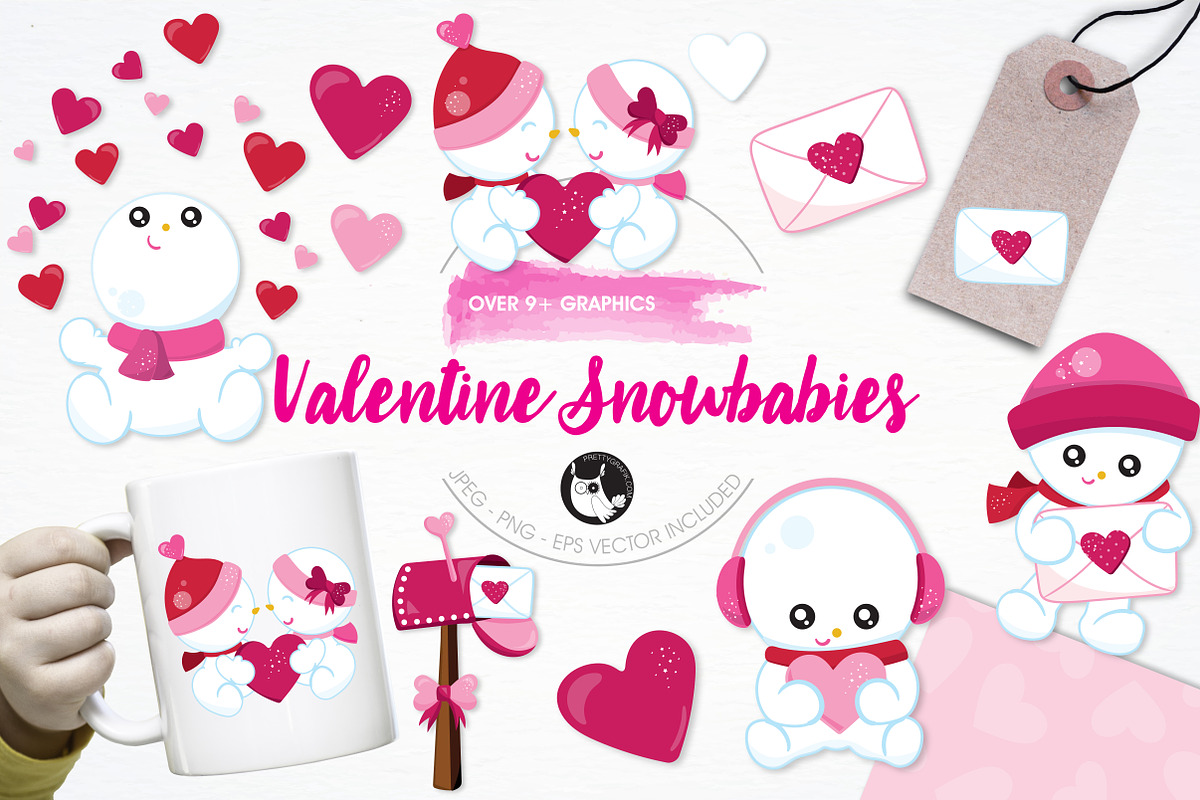 Valentine snowman illustration pack in Illustrations - product preview 8