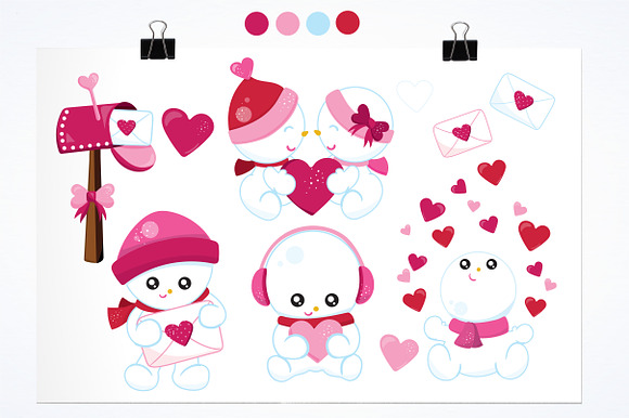 Valentine snowman illustration pack in Illustrations - product preview 1