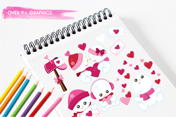 Valentine snowman illustration pack in Illustrations - product preview 2