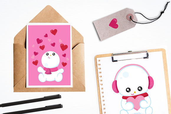 Valentine snowman illustration pack in Illustrations - product preview 3