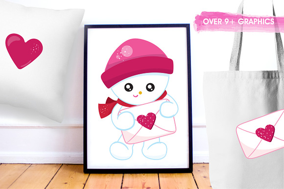 Valentine snowman illustration pack in Illustrations - product preview 4