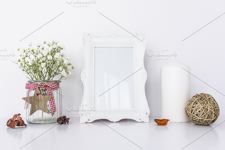White Frame Mockup with Candle in Print Mockups - product preview 8