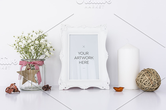 White Frame Mockup with Candle in Print Mockups - product preview 1