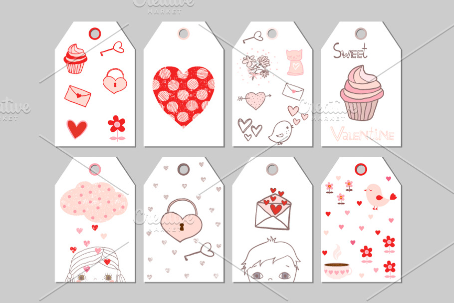 Cute Valentine gift tags set